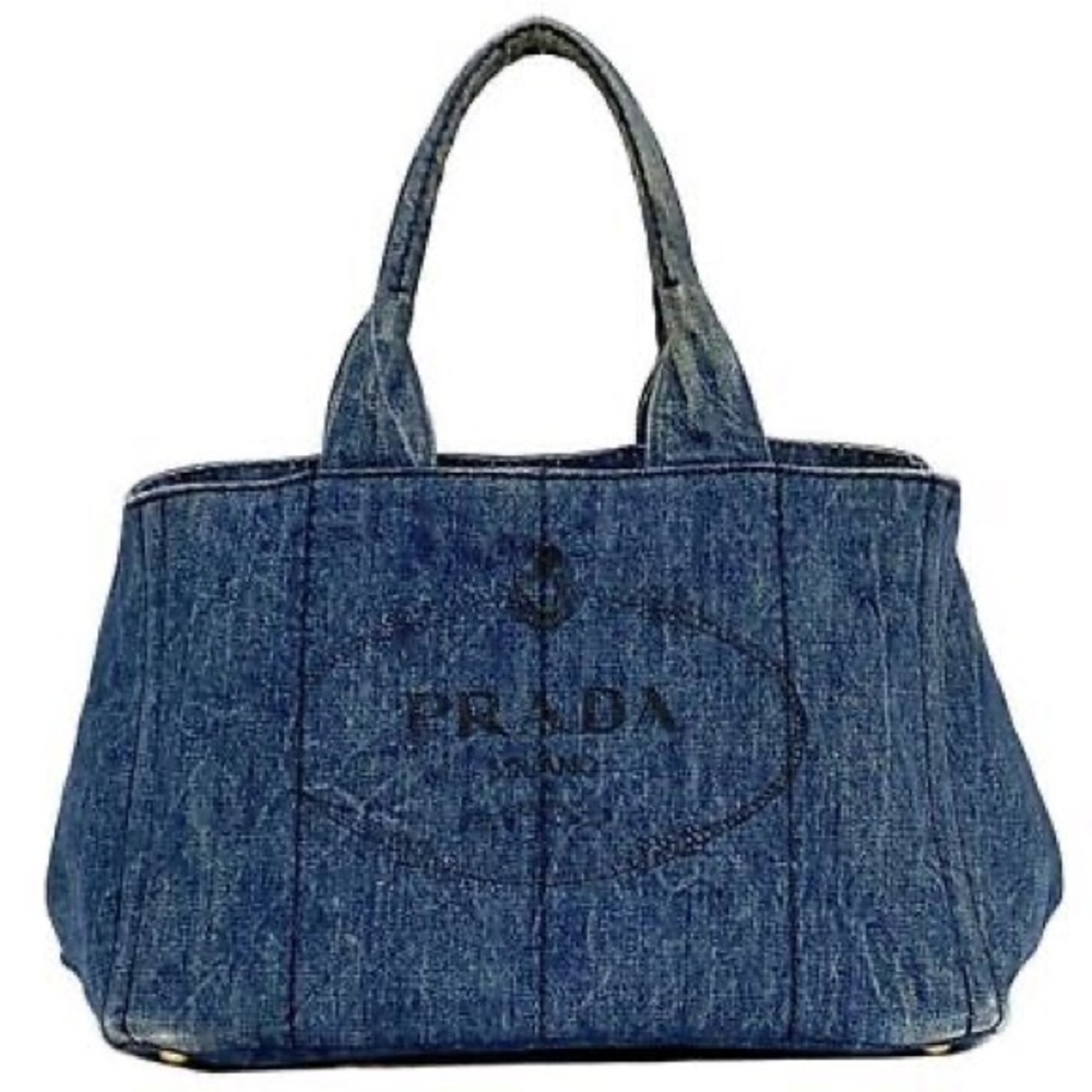 PRADA Canapa Tote Bag Very Good Denim Navy